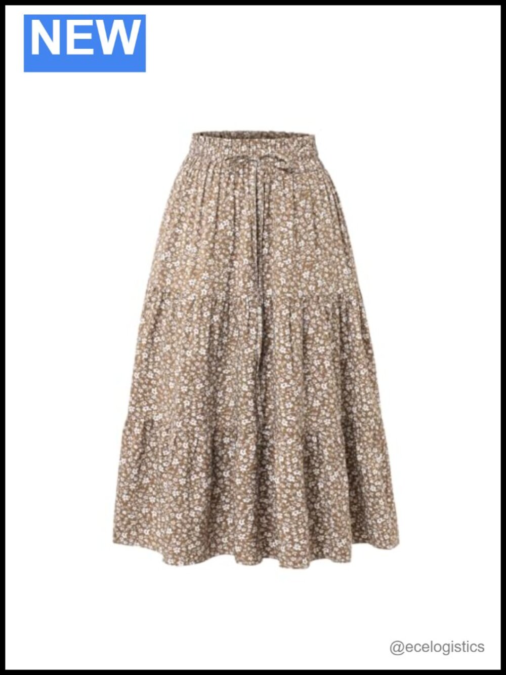 Women's Floral Pleated High Waist Midi Skirt Elastic Waist A-Line Beach